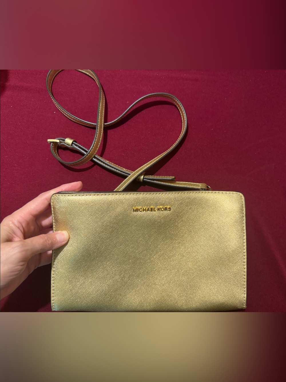 Michael Kors Metallic Gold Crossbody Wallet